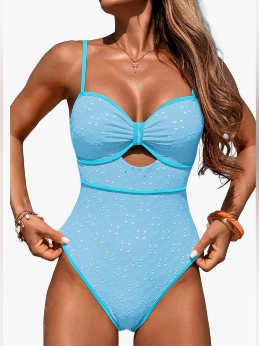 NWT Sky Blue One-Piece Eyelet, Adjustable Straps One Piece Swimsuit